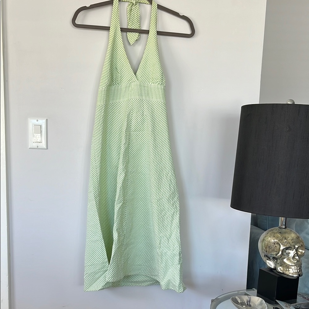 Green Striped Halter Dress